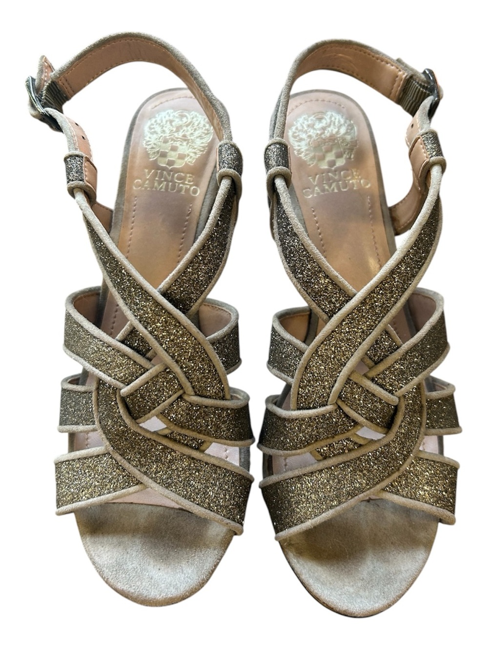 Vintage Vince Camuto Tranton Suede Glitter Strappy Platform 7.5